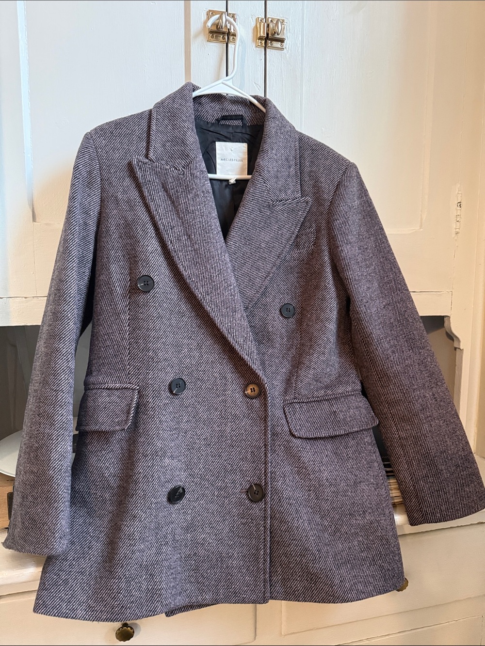 Purple/Grey Wool-Blend Double-Breasted Blazer Jacket